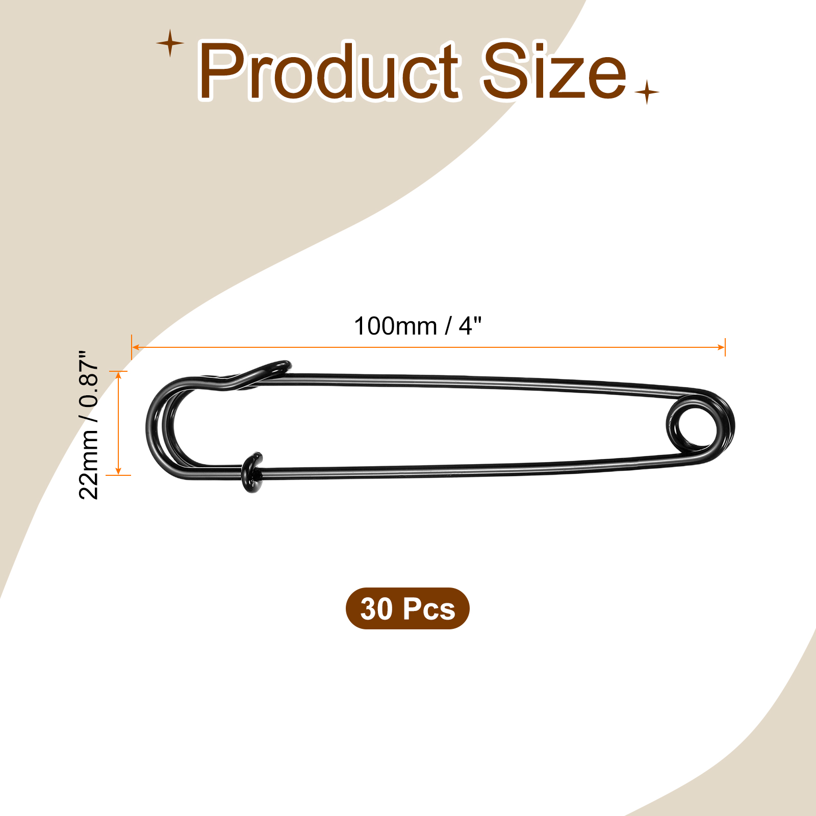 Uxcell 30pcs Safety Pins 100mm Baked Paint Large Safety Pin for Clothes, Black