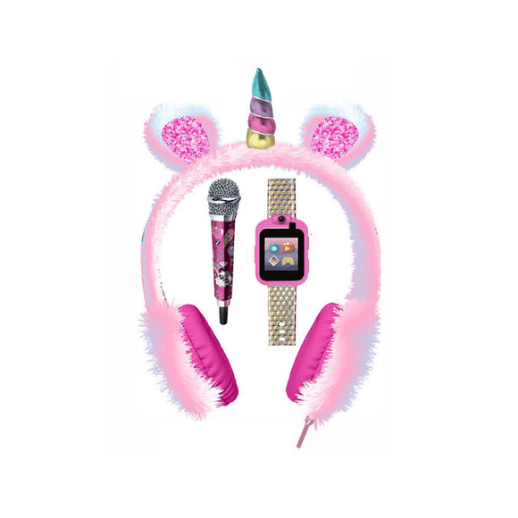 iTECH Jr Kids Smartwatch With Mini Mic & Headphones, Iridescent Strap, Fur/Unicorn Headphones
