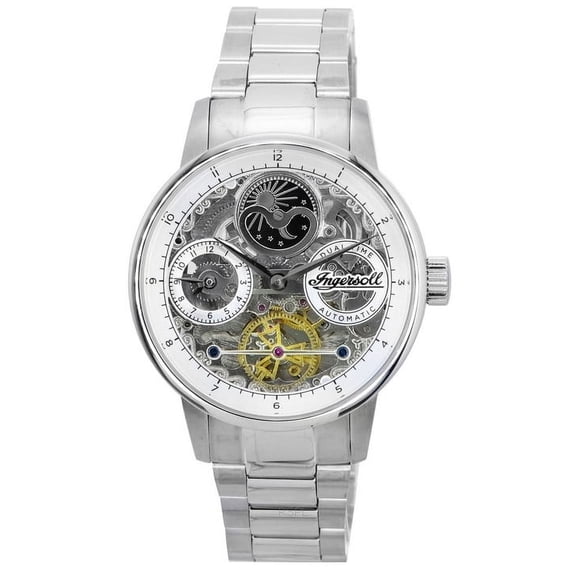 Ingersoll The Jazz Sun and Moon Phase Stainless Steel Skeleton Silver Dial Automatic I07703 Men's Watch