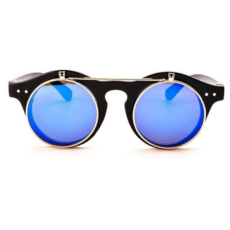 Classic Small Retro Steampunk Circle Flip Up Glasses / Sunglasses