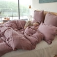 thumbnail image 5 of Simple&Opulence 100% Washed Linen Duvet Cover Twin Size -2 Pieces - Natural Flax French Country Bedding Set - Breathable Farmhouse Comforter Cover with Coconut Button Closure - Purple, 5 of 7
