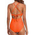 thumbnail image 3 of Traje de baño de una pieza para mujer, traje de baño de cintura alta con control del vientre, traje de baño cruzado con lazo en la espalda, traje de baño de 1 pieza M (naranja), 3 of 5