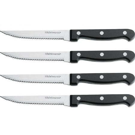 Steak Knives - 4 Pc Superior Steak knives, Stainless Steel, Steak Knife for Chefs, Commercial Kitchen, - Great For BBQ, Weddings, Dinners, Parties, All Homes & Kitchens - By Kitch N’ (Best Knives For Bbq Competition)