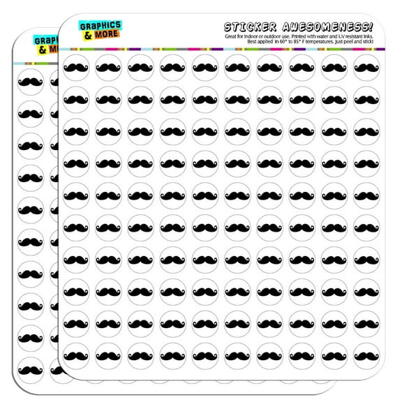 Curly Mustache Funny 1/2" (0.5") Scrapbooking Crafting Stickers