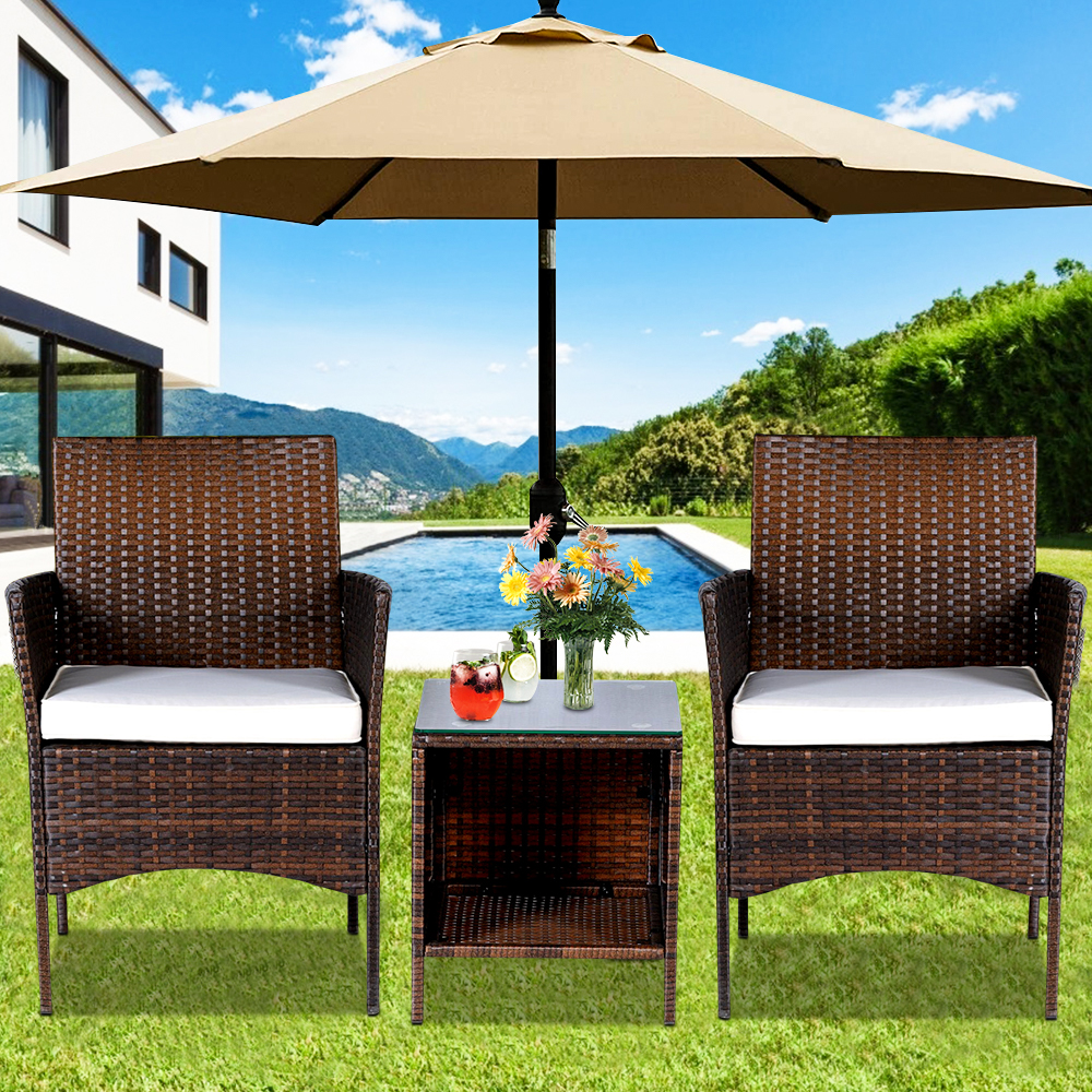 Wicker Patio Chair Set, 3 Piece Modern Bistro Set, Outdoor Patio Conversation Sets, Wicker Rattan Sectional Chairs with Coffee Table for Backyard, Porch, Garden, Balcony, Deck and Poolside, B1290 - image 3 of 9