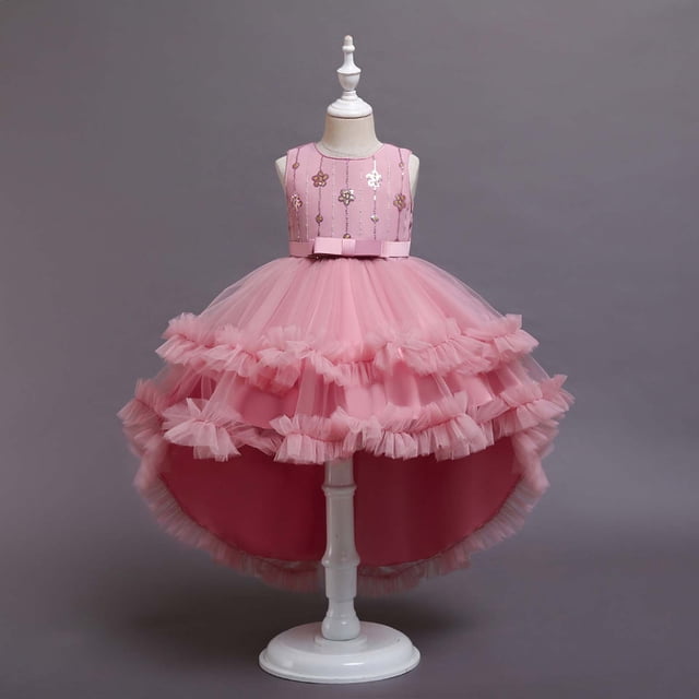 EGNMCR Vêtements pour Bébé Fille Robe pour Enfants Fille Sans Manches Robe de Princesse Broderie Paillettes Robe Queue de Fleur Jupe Jupe Robe en Tulle Canonicals