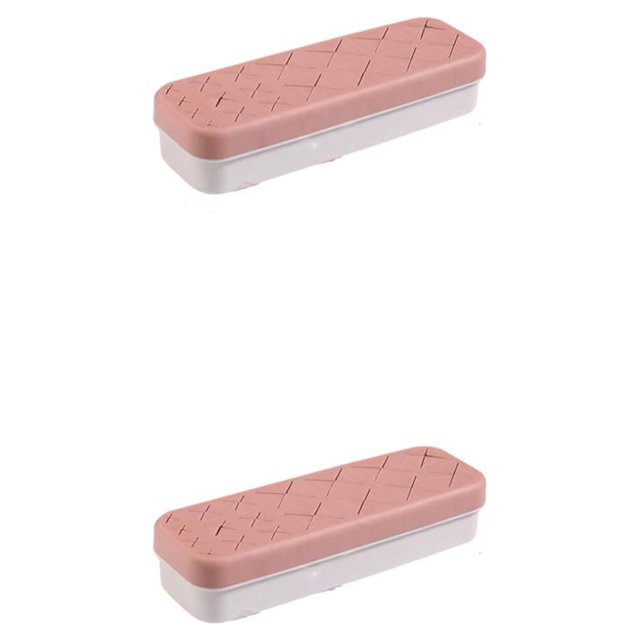 Kearding Caja de almacenamiento de lápices labiales, soporte de exhibición de cosméticos de plástico, lápiz de cejas de escritorio, Rosa Blanco 2Conjunto