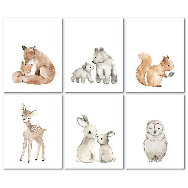 Lambs & Ivy Watercolor Woodland Animals 6-Piece Unframed Nursery Wall Art Decor - Walmart.com