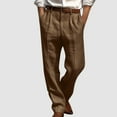 thumbnail image 5 of Yindaity Men Linen Pants Pleated Front Trouser Solid Color Linen Trouser Casual Pants Loose Fit Straight Leg Suit Trousers Coffee,M, 5 of 5