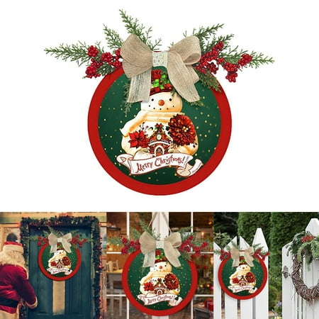 

MtsDJSKF Red Christmas Snowman Merry Front Door Sign Farmhouse Porch Decoration Christmas Welcome Berry Bow Door Sign Decoration Christmas Home Guest Door Sign Decoration 12 Inch