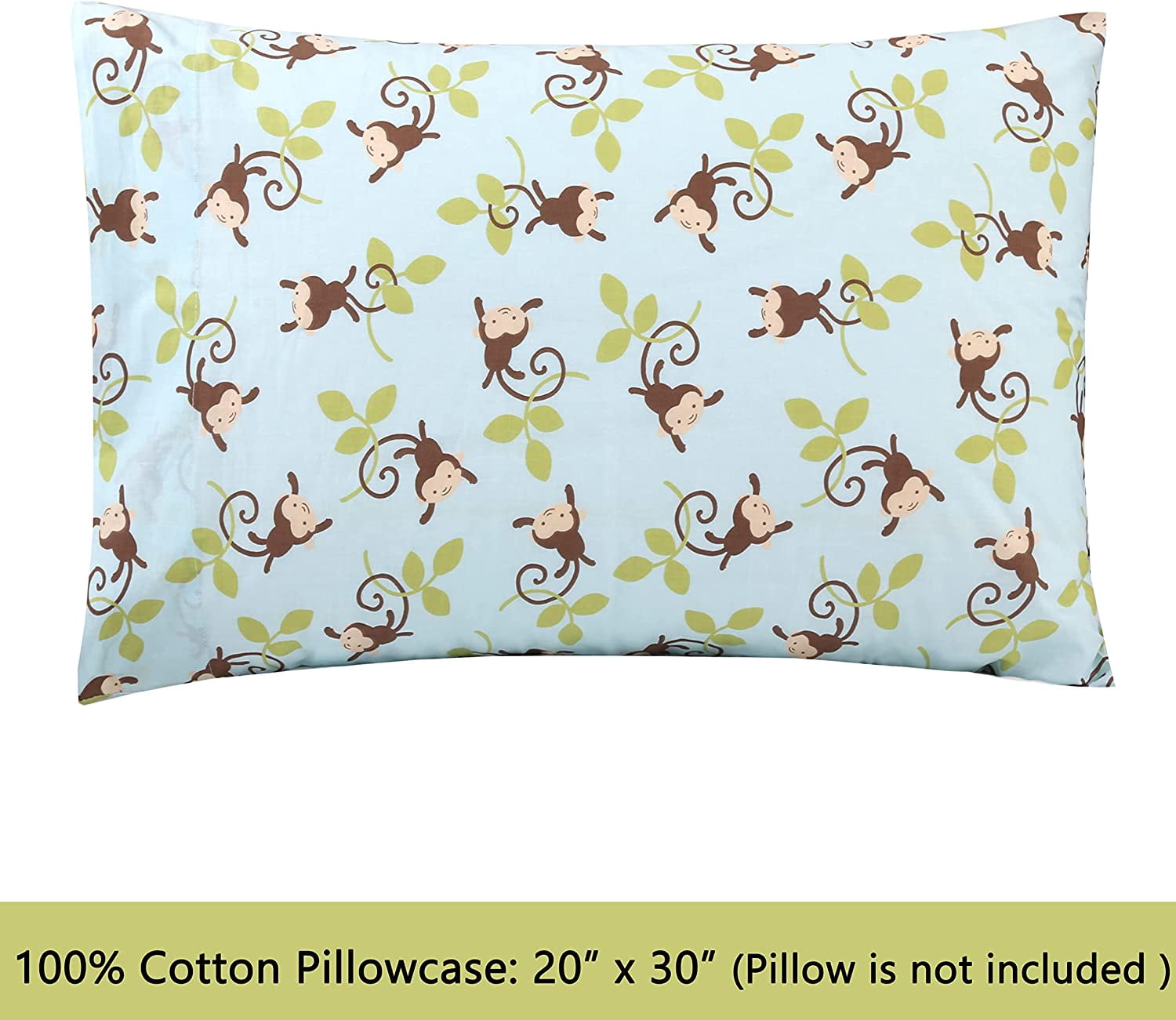 Jungle Monkey Tails Swing 3 Piece Blue Cotton Toddler Sheet Set