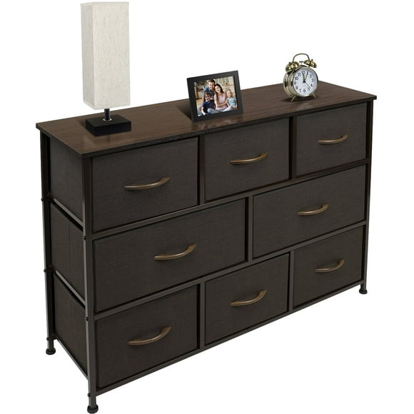 Sorbus Dresser with 8 Drawers - Furniture Storage Chest for Kids Clothing Organization, Bedroom, Hallway, Closet, Office - Steel Iron Frame, Rustic Farmhouse Wood Top, Fabric Bins (Brown)