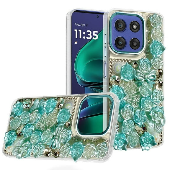 For Moto G Stylus 5G 2026/2025 Muti-Color Rose Bling Stones Ornaments Case - Blue