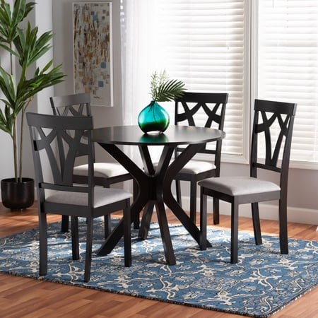 Baxton Studio Luise Modern and Contemporary Gray Fabric Upholstered and Dark Brown Finished Wood 5-Piece Dining Set