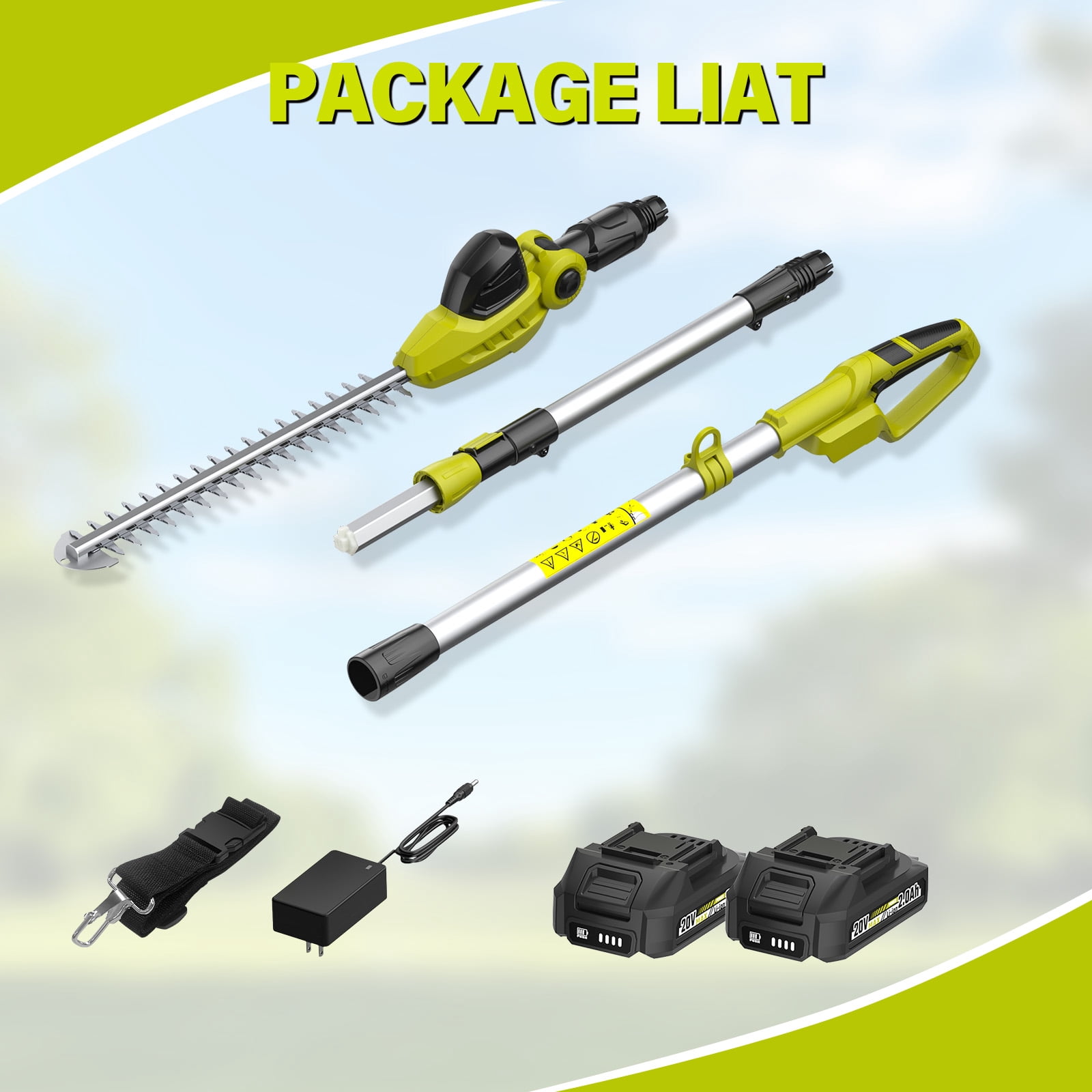 20V MAX Cordless Pole Hedge Trimmer – 20-inch Electric Battery Hedge Trimmer with 9 Ft. Reach, Multi-Angle Head & Extension Pole for Shrub Pruning (Includes 2x 2.0Ah Batteries & Charger)
