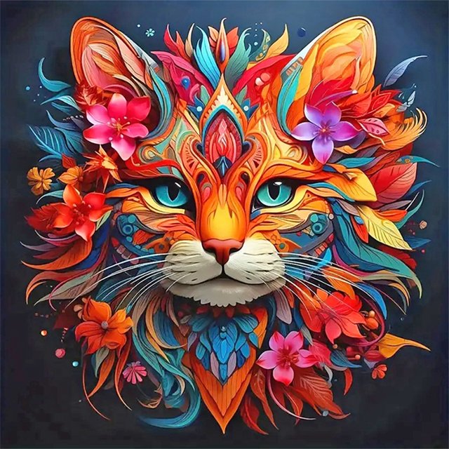 Kit de peinture par numéros sur toile, bricolage, Art à l'huile, tête de chat, décoration murale, artisanat 40x40cm
