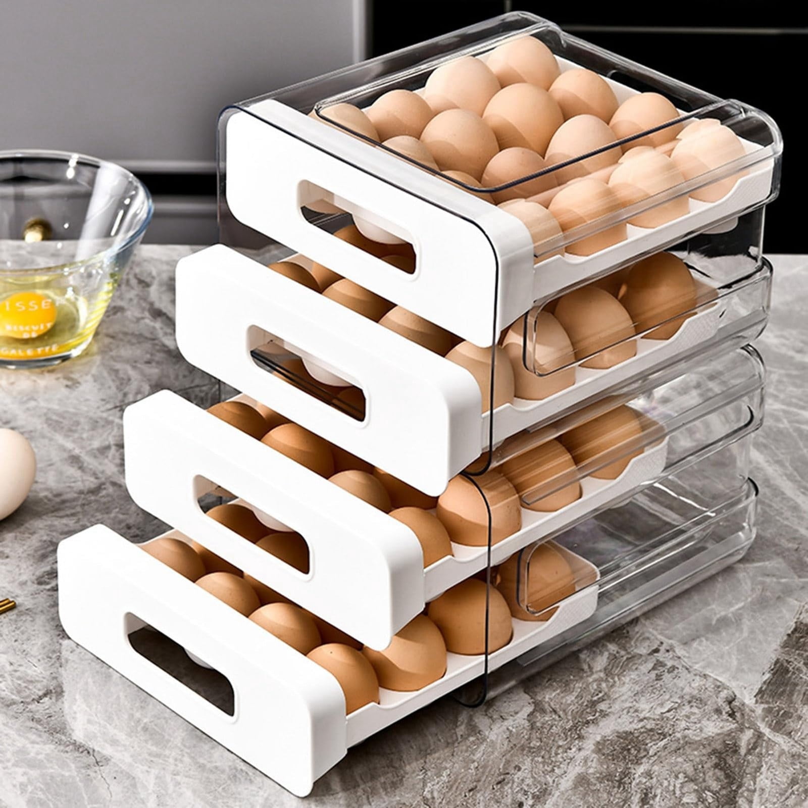 Egg Organizer Case Refrigerator Rack Storage Box Container With Lid Large Capacity Layer Transparent Design Stackable Tray High-quality