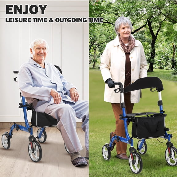 Luku 2-in-1 Folding Walker & Wheelchair for Seniors, 300lbs Capacity Rollator with All-Terrain Wheels