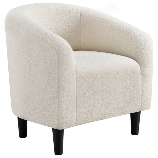 Yaheetech Fauteuil Tonneau d'Appoint Club Rembourré en Bouclé pour Salon, Ivoire
