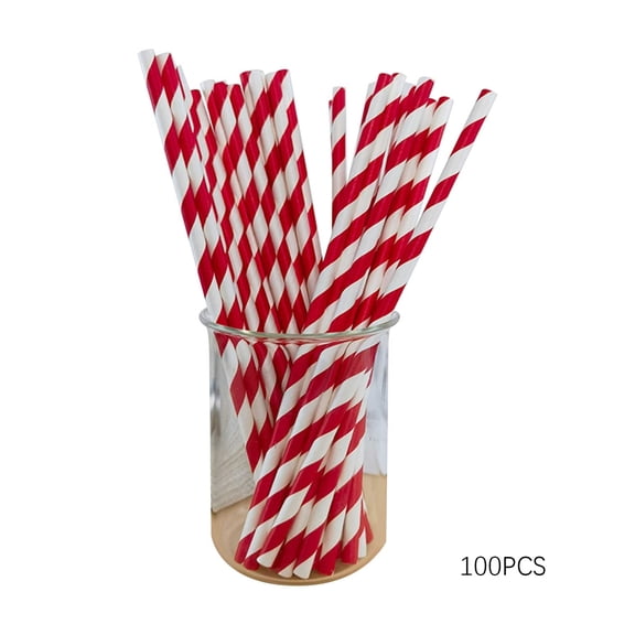 BPPEG 100Pcs Paper Disposable Straws, Red and White Striped Paper Straws, Biodegradable Disposable Drinking Straws for Smoothie, Brithday, New Year, Party Decoration Supplies