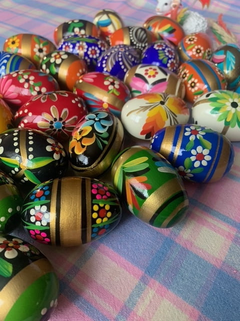 Large Vesplo Hand Painted Assorted Wooden Easter Eggs (6 Pieces)