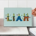 thumbnail image 2 of Liam Cutting Board, English First Name in a Colorful Letter Style Cake Design with Bite Marks and Candles, Decorative Tempered Glass Cutting and Serving Board, Small Size, Multicolor, by Ambesonne, 2 of 5