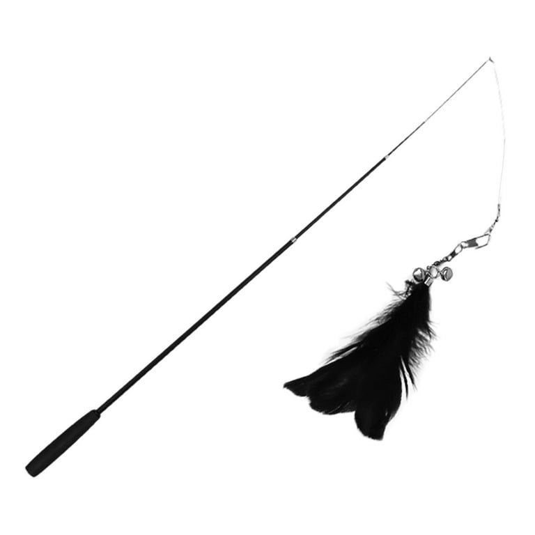 Telescopic Cat Fishing Pole Toy Extended to 5.9ft Interactive Catcher  Teaser Playing Toy , Black Feather 