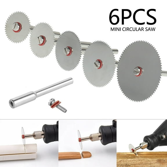 verlacod 6pcs Universal Cutting Wheel Set Stainless Steel Circular Saw Blades Wood Beeswax Walnut PVC Pipe Cutting Drill Fast Precision Cut off Wheels Tool Kit with Poles for Most Rotary Tool