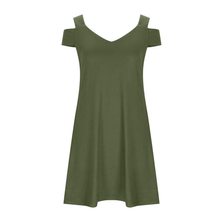 Mingw Womens Cutout Short Sleeve Mini Dress Summer Babydoll for Women  Classic Fit Timeless Sundress Tiered Pleated Swing Flowy Loose Beach Casual  Smocked ,XL,Army Green - Walmart.com