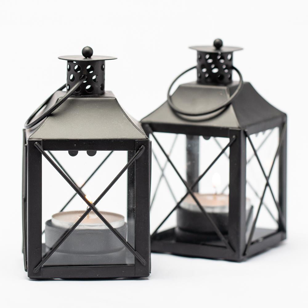 Tealight Lantern Candle Holders set of 2 French Cream Metal and Glass lanterns 