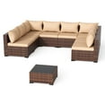 thumbnail image 2 of ELPOSUN 9 Pieces Patio Furniture Set All Weather Outdoor Sectional Sofa, Outdoor Modern Sectional Furniture Wicker Couch with Glass Coffee Table, Thicken Khaki Cushions, Water Resistant, 2 of 8