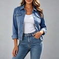 thumbnail image 4 of Edvintorg Denim Jacket for Women Lightweight Long Sleeve Casual Button Down Cropped Jean Coat with Pocket Womens Fashion S-2XL Blue, 4 of 7