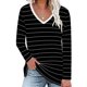 thumbnail image 3 of Sudadera con cuello en V a rayas y manga larga con abertura lateral para mujer, informal, holgada, para oficina, negro, XXL, 3 of 5