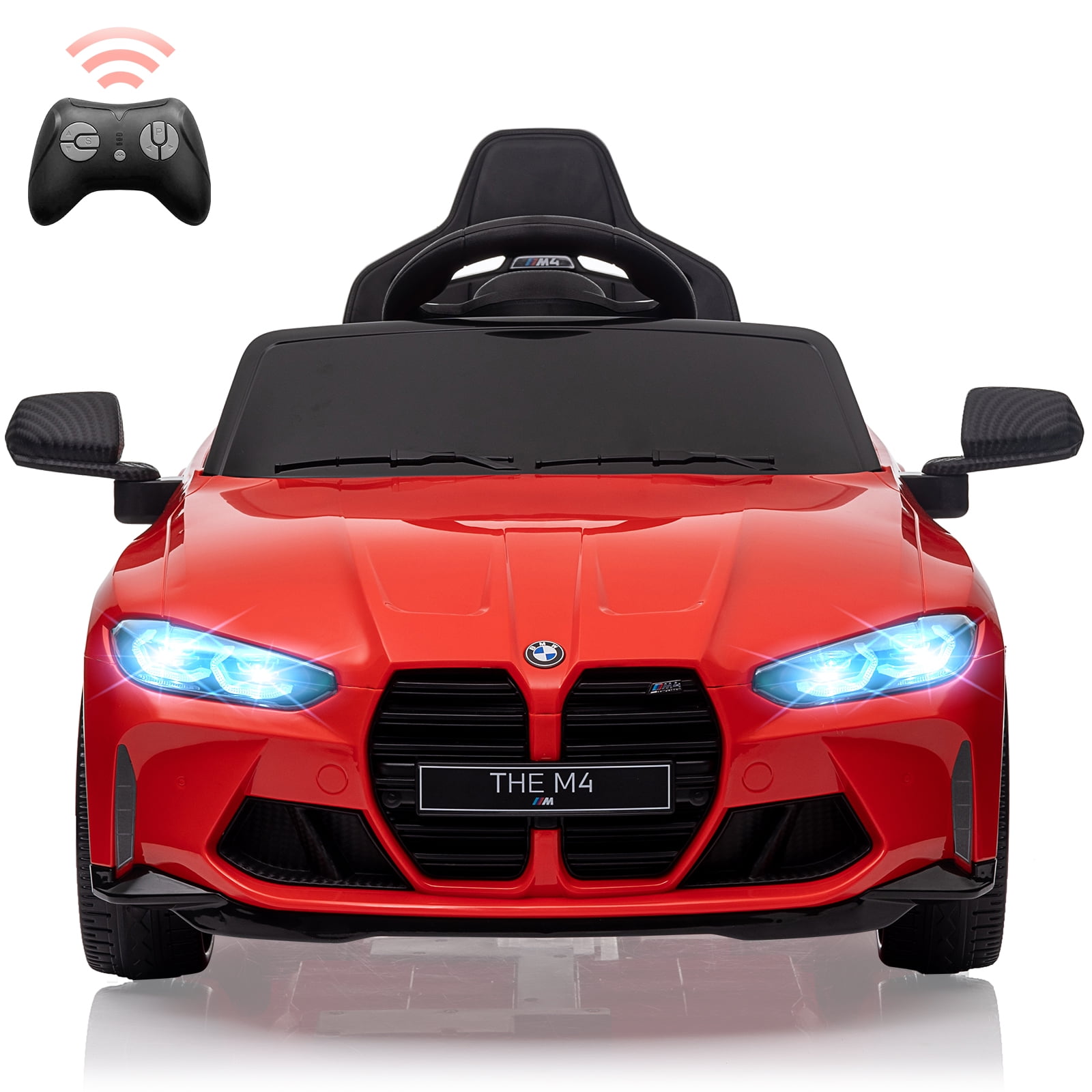 Joyspirit BMW M4 Licensed Remote Control Electric Ride-On Car for Kids - Bluetooth, 3-Speed, LED Lights, Suspension System,Red, Ideal for Ages 37-83 Months
