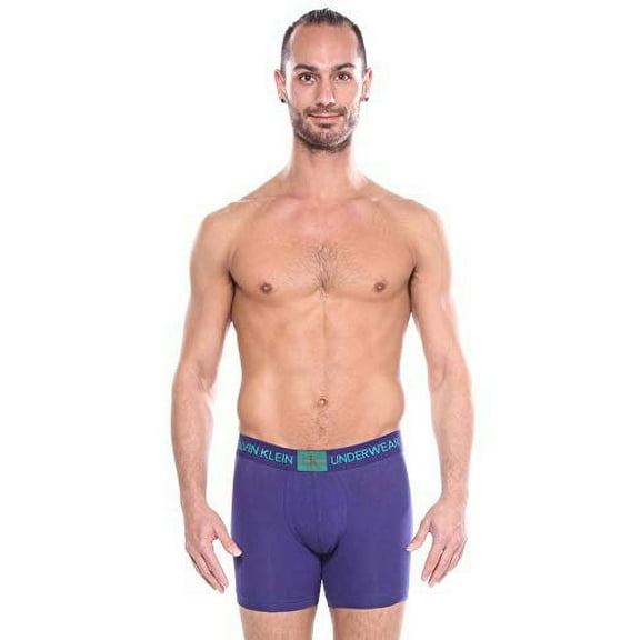 Calvin Klein Men's Underwear Monogram Cotton Boxer Briefs, Shilo Blue/Simmer Green Patch, M