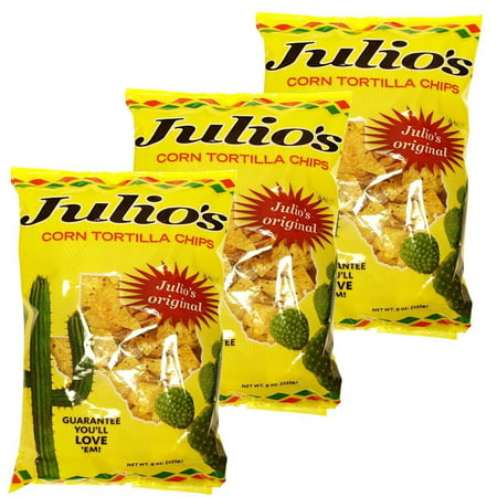 Julio's Corn Chips - Tortilla Chips With Famous Julio's Seasoning - 3 Pack of 9 oz Bags - Texas Food