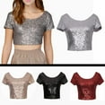 thumbnail image 4 of Women‘s Sequined O Neck Short Sleeve Backless Crop Top, 4 of 6