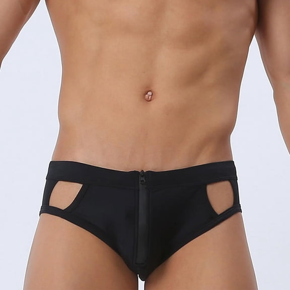 Kalauyu Mens Swim Briefs with Quick Dry Bathing Suit Bottoms with Front Zipper, Cutout Design Swimwear