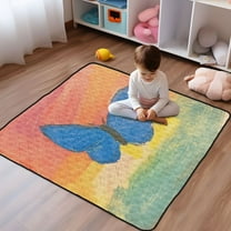 WOBOGO Blue Butterfly Baby Playmats Extra Large Waterproof Rollable Activity Pads for Toddlers 50×50inch