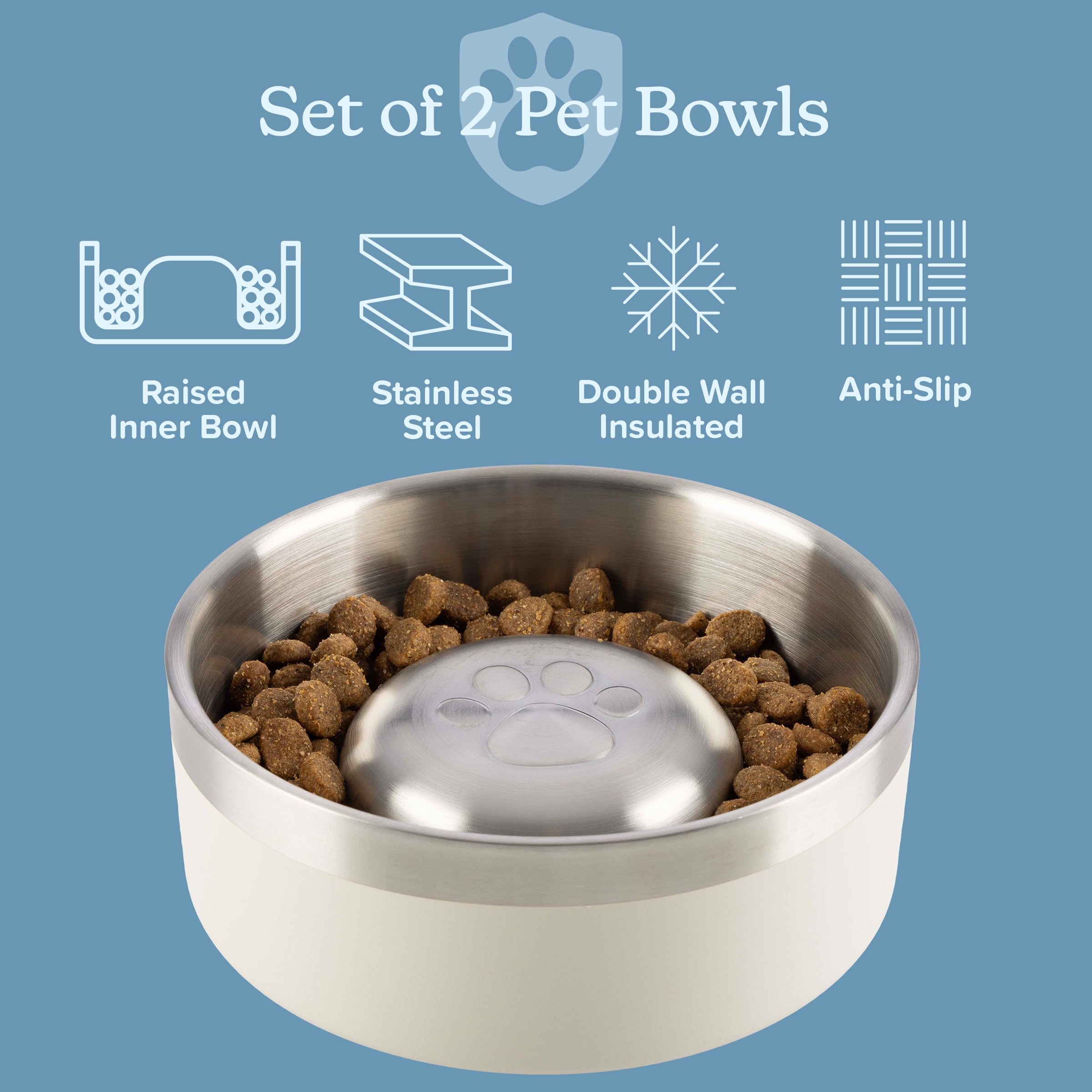 PETMAKER Set of Two 30oz Stainless Steel Slow Feeder Dog Bowls