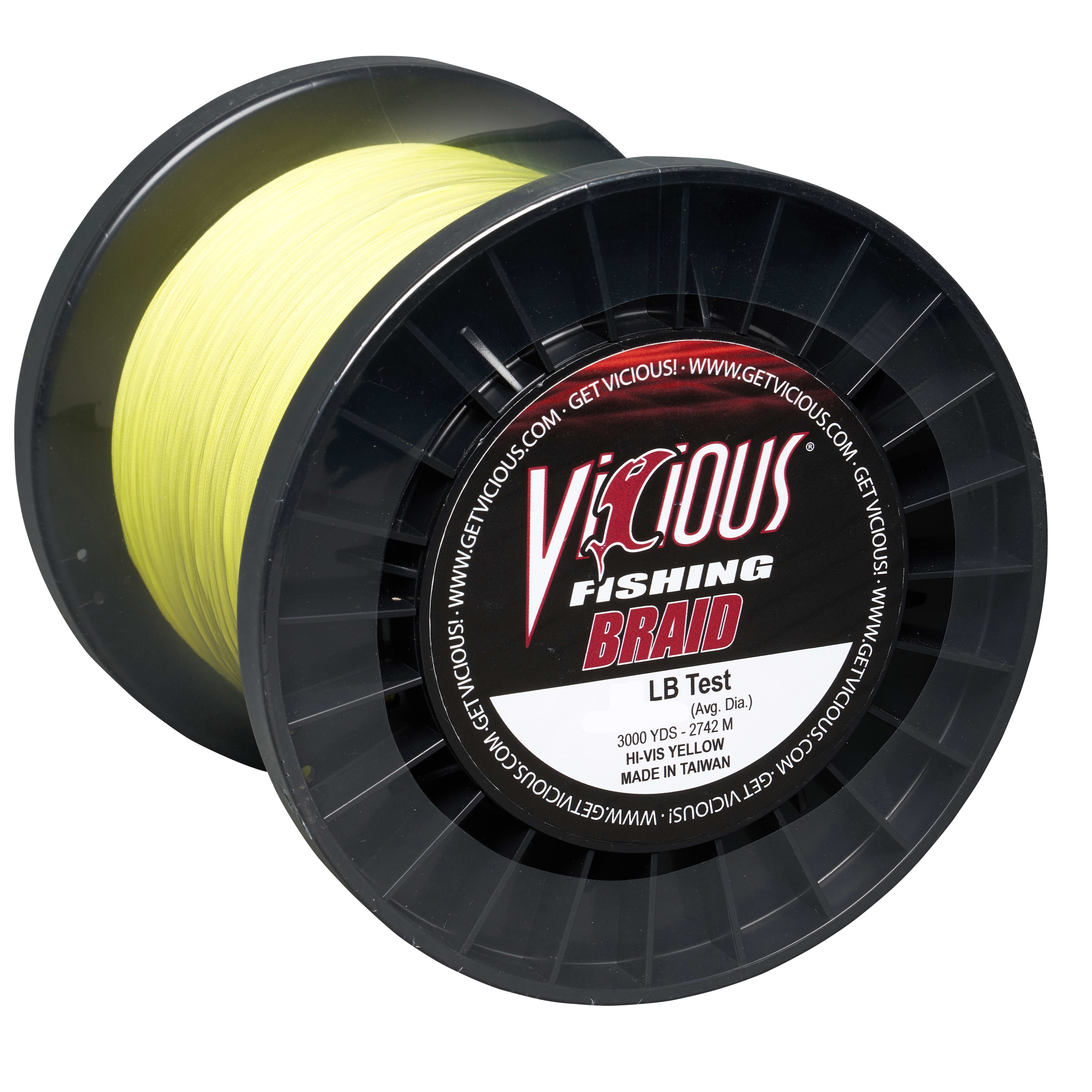 Vicious Standard Hi-Vis Yellow Braid - 3000 Yards, Size: 10
