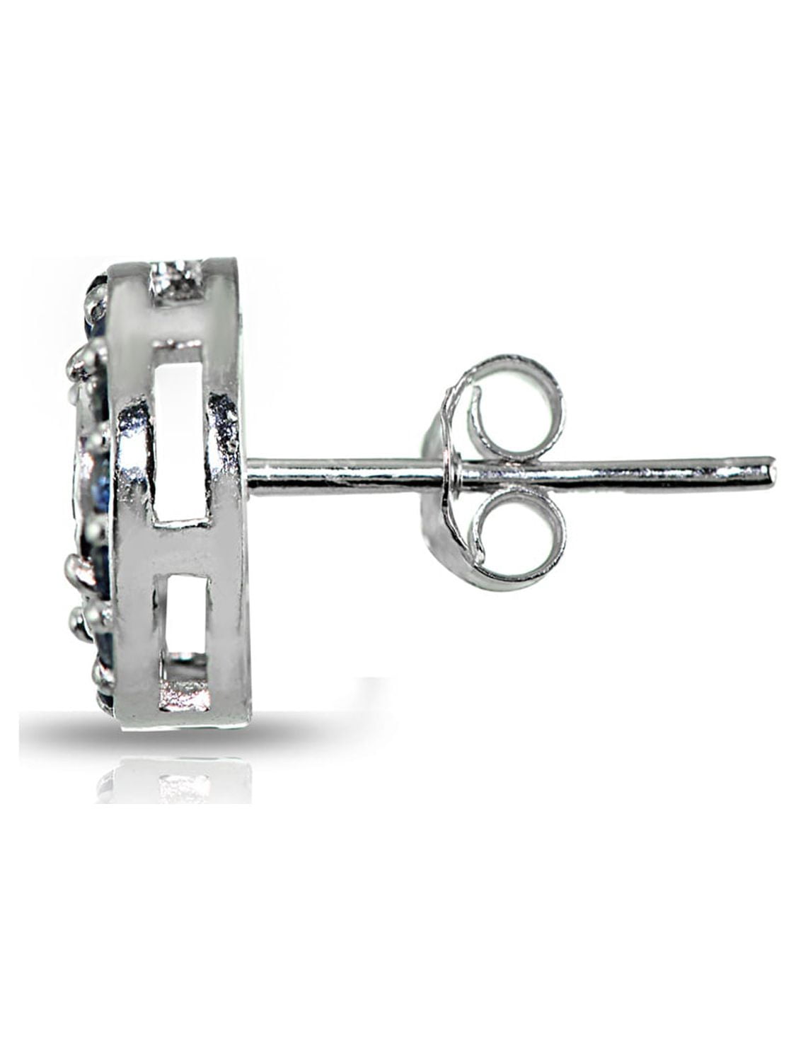 Sterling Silver Genuine Blue Sapphire and Diamond Accent Illusion-Set Stud Earrings