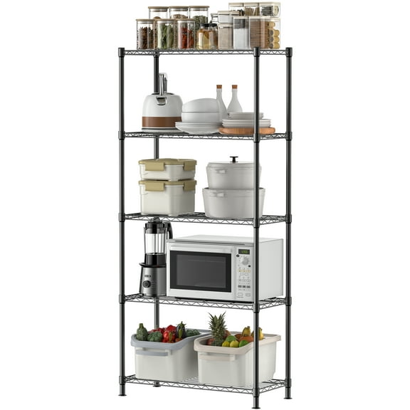 Fenbeli 5-Tier Adjustable Wire Shelving Storage Rack, Heavy-Duty Metal Organizer, Black