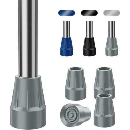 SupreGear 7/8" Crutch Tip Rubber Non-Slip Cane and Crutch Feet for Crutches and Canes, 4-Pack Gray