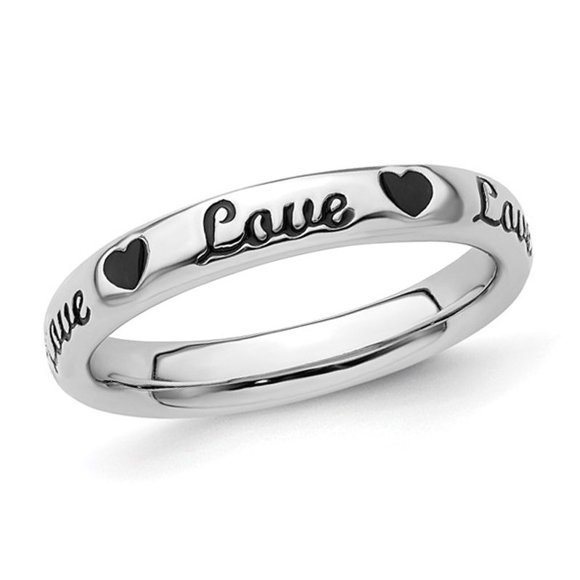 Sterling Silver Enameled Love Heart Band Ring