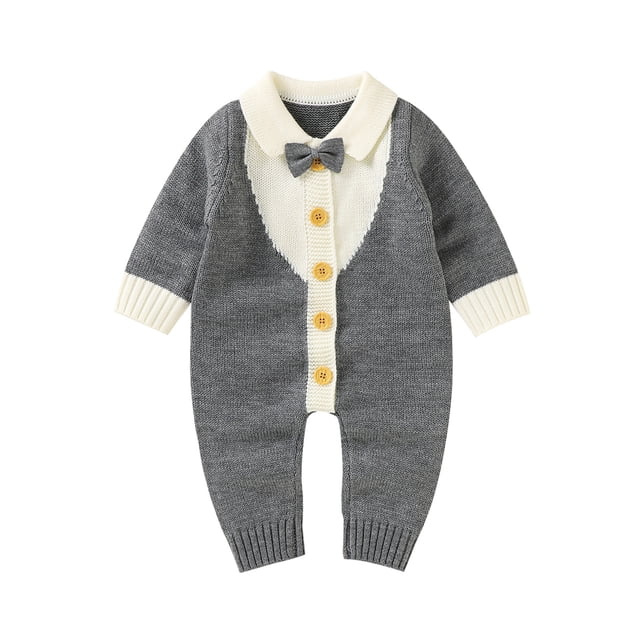 ZAXARRA Combinaison Bébé Garçon Épissage Couleur Revers Manches Longues Tricotés Rompers