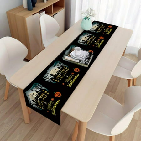 

Halloween Haunted House Ghost Pumpkin Table Runner Table Runners Rectangle Non-Slip Scarves for Holiday Farmhouse Wedding Party Dinner Home Decor 12x71in