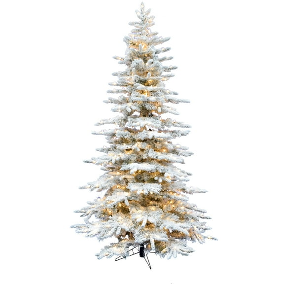 Christmas Time 6.5-Ft. Pre-Lit Snowy White Pine Artificial Christmas Tree with Clear Smart String Lighting Heavily Flocked with Stand Included, CT-WP065-SL