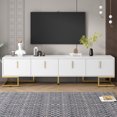 thumbnail image 3 of Harper & Bright Designs Modern TV Stand for 80 inch TV with Golden Legs and Handles, Media Console Table with Cabinets and Adjustable Shelves, Luxury Wood TV Cabinet with Geometric Lines, White, 3 of 15