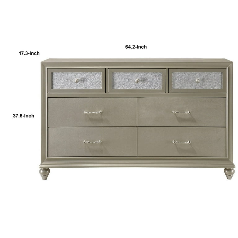 Benjara Dresser with 7 Storage Drawers and Turnip Feet, Champagne Gold -  Walmart.com